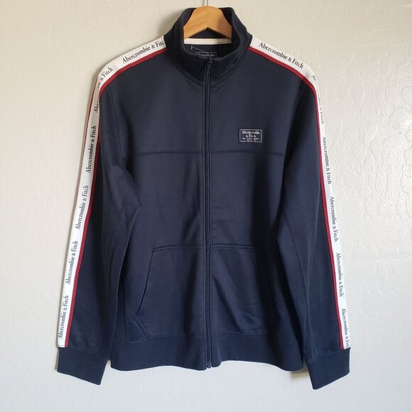 Abercrombie & Fitch Logo Tape Sleeve Tricot Track Jacket Blue Size Men's Small - Picture 1 of 10